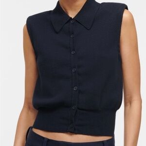 STAUD Navy Sleeveless Button-Down Shirt